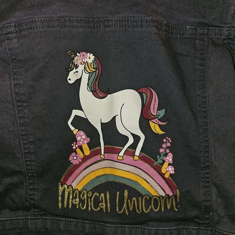 Gray Jacket with Floral Unicorn Patch